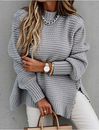  Per donna Felpa Casual Morbido Colore Puro A Coste Dolcevita Lavorato a maglia Manica Lunga Top Regolari Maglia All'aperto Quotidiano Weekend Nero Rosa Autunno Inverno