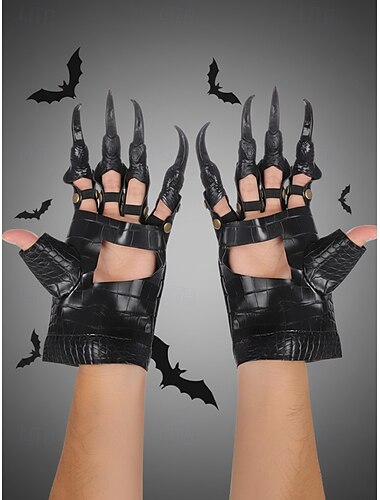  Dámské halloweenské rukavice s drápy, koženkový kostýmní doplněk v gotickém punkovém stylu s dlouhými drápy pro cosplay, večírky a festivaly