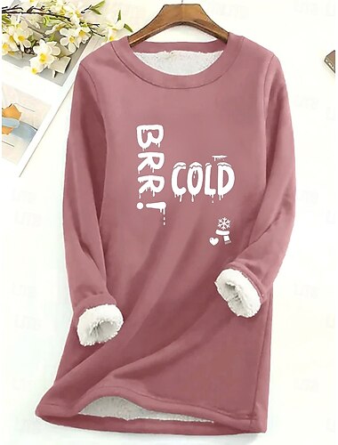  Жен. Пижама-свитшот с флисовой подкладкой Пуловер Толстовка Pullover Толстовки Буквы Теплый Уличный стиль На каждый день Длинный рукав Вырез под горло Длинные топы Дом На каждый день Повседневные