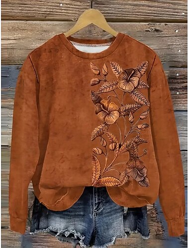  Dames Trui-sweatshirt Bloemig Grafisch Casual Lange mouw Strakke ronde hals Normale tops Casual Huis Werk blauw Paars Bruin Groen Donkerblauw Lente Herfst Winter