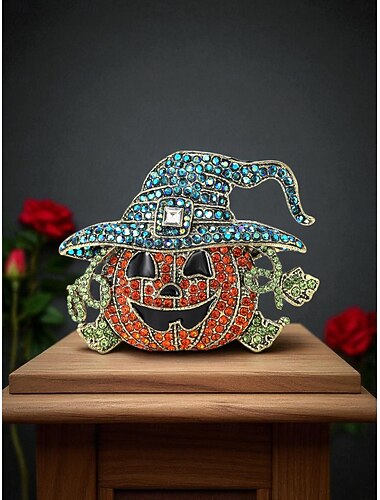  Halloween pompoen heksenhoed broche voor dames - glinsterende strass-speld voor kostuumfeesten en feestelijke accessoires