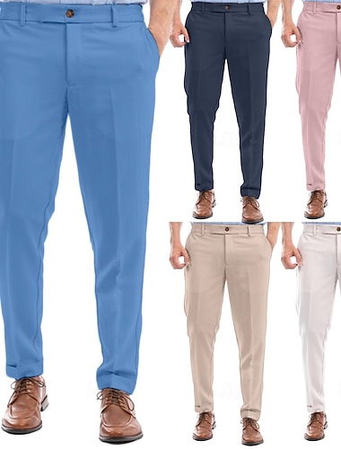  Hombre Pantalones tapered Pantalones pantalones de traje Pantalones de traje Bolsillo Cintura elástica Plano Comodidad Suave Longitud total Negocio Diario Fiesta de Boda Moda Ropa de calle Blanco Rosa