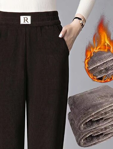  בגדי ריקוד נשים ישר יום יומי באורך מלא מותן בינוני אחיד כיס אלסטית מותניים שמור על חום הגוף מיקרו-אלסטי חופשה רחוב חגים שחור חאקי קפה חורף רגיל