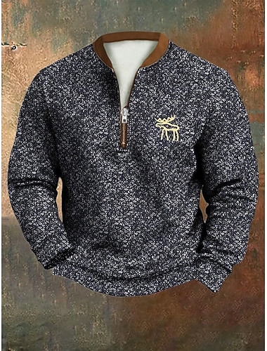  Homens Moletom Moletom com zíper Azul Marinha Meio Zíper Bloco de cor Rena Desportos e Ar livre Diário Feriado Poliéster Vintage Roupa de rua Casual Primavera & Outono Roupa Moletons Moletons Manga
