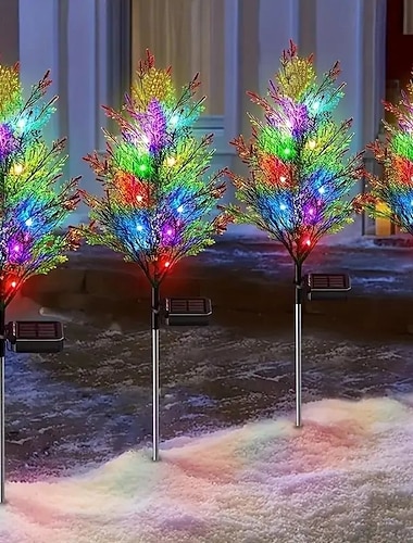  2 stk. solcelledrevne furulys julehage bakkelys solcelledrevne trestubbelys utendørs sti vanntett dekorasjon nyttår hjem hage gangvei solcelledrevne landskapslys plen
