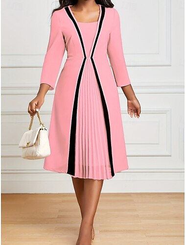  Per donna Abito Midi Abito a trapezio Abito aderente Abiti semi formali Ufficio Vestibilità regolare Semplice Manica 3/4 Girocollo Nero Rosa Rosso Cachi Primavera Autunno