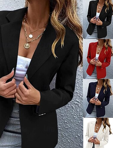  Damen Blazer Bequem Knöpfe Elegant Mode Outdoor Einfach Ausgehen Alltagstauglich Wochenende Strickjacke Regulär Revers Normale Passform Langarm Oberbekleidung Schwarz Weiß Rote Frühling Herbst