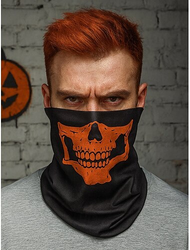  Men's Halloween Skull Face Mask Neck Gaiter – Multi-Color Breathable Bandana with Multiple Wearing Styles for Costume Party, Cosplay and Outdoor Sports