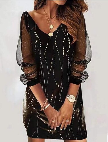  Dámské Midi šaty Černé šaty Šaty na párty Volnočasové šaty Koktejlky Elegantní Módní Moderní Venkovní Párty Denní Štíhlý Barevné bloky Dlouhý rukáv Do V Bledě růžová Černé a bílé pruhy Černá Bílá