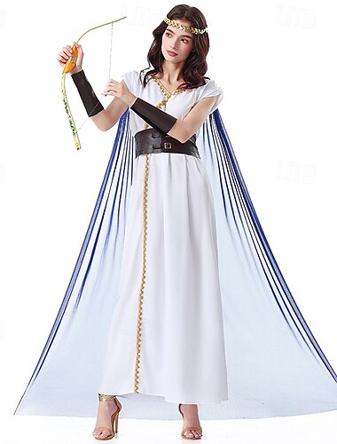  Ancient Greek Roman Fancy Costume Toga Dress Goddess Fancy Dress Women's Fantasy Halloween Carnival Performance Party Adults Dress Belt Cloak