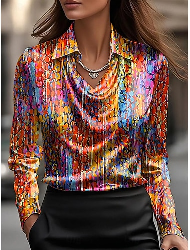  Naisten Paita Ombre Kuvitettu Tyylikäs Vapaa-aika Pitkähihainen Laskostettu kaulus Tavalliset topit Työ Juhla-iltavaatteet Päivittäin Rypytetty Laskostettu Sininen Keltainen Purppura Oranssi Kes