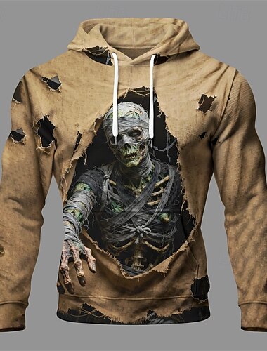  Halloween Voor heren Doodskoppen Monster Trui met capuchon Modieus Dagelijks Casual Lange mouw Capuchon Streetwear Vakantie Feest Festival Khaki Trekkoord Opdrukken Herfst Winter Ontwerper S M L XL