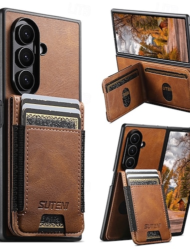  telefone Capinha Para Samsung Galaxy Dobra Z 7 Dobra Z 6 Z Fold 5 Capa para Cartão Wallet Proteção de corpo inteiro Antichoque Retro TPU Couro PU