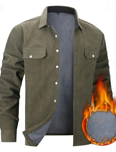  Herren Hemd Fleece-Shirt Cordhemd Cargohemd Overshirt Straße Täglich Rote Grün Khaki Dunkelgray Langarm Umlegekragen Winter Frühling & Herbst Bekleidung Warm
