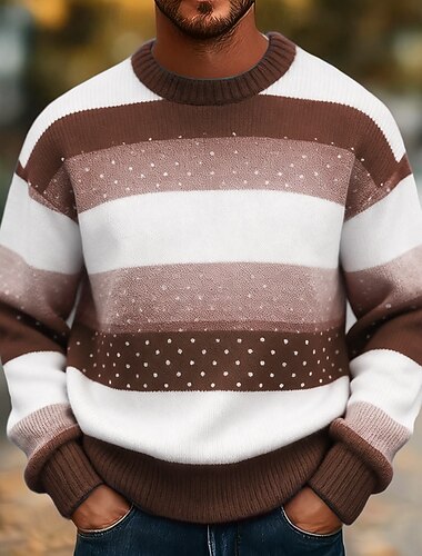  رجالي شريط كنزة صوفية تريكو كرونيك كاجوال عطلة شارع مناسب للبس اليومي طباعة ثلاثية الأبعاد حياكة الدفء كم طويل الربيع الخريف الشتاء أزرق أرجواني بني