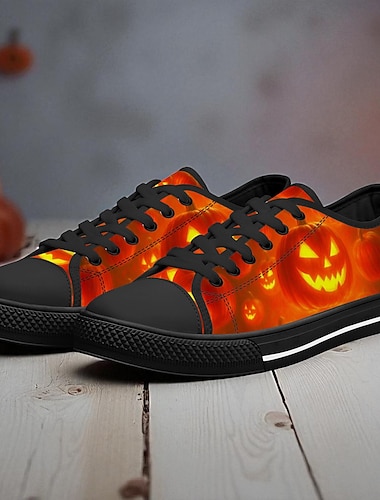  scarpe da ginnastica basse da uomo a forma di zucca di Halloween – scarpe stringate in tela effetto luminescente per feste, vita notturna e abbigliamento casual