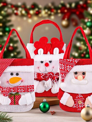 Vánoční pletená dárková taška roztomilá kreslená červená šála sněhulák Santa Claus bonbóny taška sváteční párty dekorace opakovaně použitelné vánoční dárkové tašky bytové dekorace