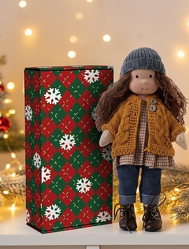  Păpușă Waldorf făcută manual fetiță cu haine confortabile - Păpușă moale din pluș de 30 cm cu cutie cadou pentru copii mici cadouri ideale de Crăciun pentru nepoți fete