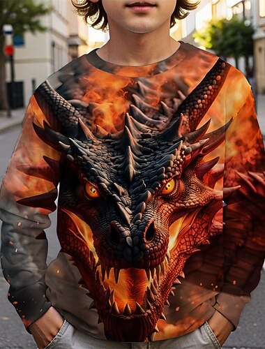  Garçons 3D Dinosaure T-shirt manche longue Printemps Automne Mode Basique Enfants 4-12 ans Col Rond Extérieur Occasionnel Quotidien Coupe régulière