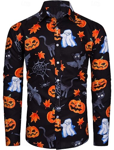  Halloween Pumpa Blus / Skjorta Skjorta med knappar Mönster Till Herr Vuxna Halloween Karnival Maskerad 3D-utskrift Fest Halloween