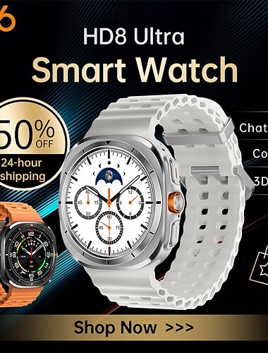  HD8ultra Smartklokke 1.46 tommers Smartklokke blåtann Skritteller Samtalepåminnelse Aktivitetsmonitor Kompatibel med Android iOS Unisex Lang ventetid Håndfri bruk Vanntett IP 67 40mm urkasse