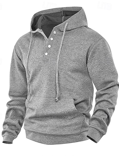 Herren Jacquard Kapuzensweatshirt Pullover Kapuzensweatshirt Kapuzenpullover mit Knöpfen Aprikose Schwarz Weiß Marineblau Grau Mit Kapuze Einfach Patchwork Farbblock Strukturiert Sport & Outdoor