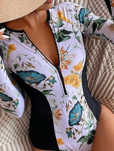  Dames Zwemkleding voor het hele lichaam Duikskin pak UPF50+ Sneldrogend Hoge Elasticiteit Lange mouw Zwemkleding Zwemmen Duiken Surfen Snorkelen Flora Zomer