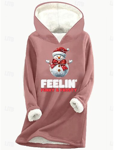  Dame Pullover hettegenser-genser Snømann Juletre Jul Varm fuzzy Festival Langermet Crew-hals Lange topper Avslappet Sport Trykt mønster Rosa Blå Grå Høst Vinter