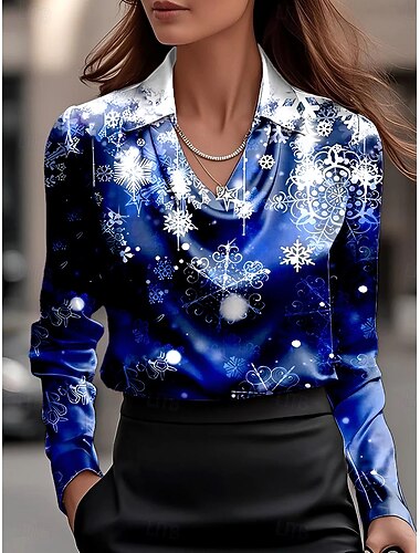  Camiseta de Natal Feminina com Floco de Neve Gráfica Ombre Elegante Vintage Tropical de Manga Longa em Gola Cowl Tops Regulares Trabalho Festa Vestuário Noturno Diários Franzido Drapeado Vinho Verde