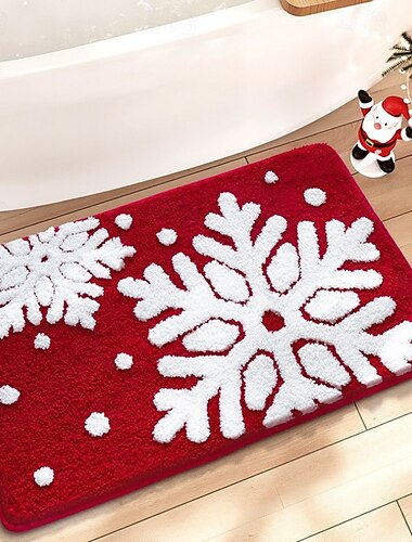  Tapis de bain de Noël mignon dessin animé imitation cachemire épais absorbant tapis de sol antidérapant entrée salle de bain résistant aux taches durable facile d'entretien intérieur décoratif tapis