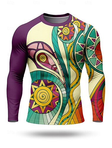  Homens Camisetas Compressão Camiseta de Corrida Impressão 3D Manga Longa Camada de base Geométrica Secagem Rápida Compressão Power Flex Pavio Humido Treino de Ginástica Treinamento Ativo Ciclismo