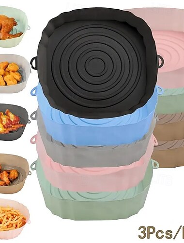  3-pack silikonfoder till airfryer – 7,09-tums non-stick, återanvändbara korg- och skålmattor, ugnstillbehör, bakplåt, köksredskap för matlagning hemma