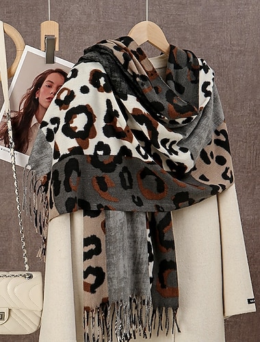  Per donna Sciarpa rettangolare Ad anello Streetwear Quotidiano Ferie Grigio Cammello Marrone Sciarpa Leopardo