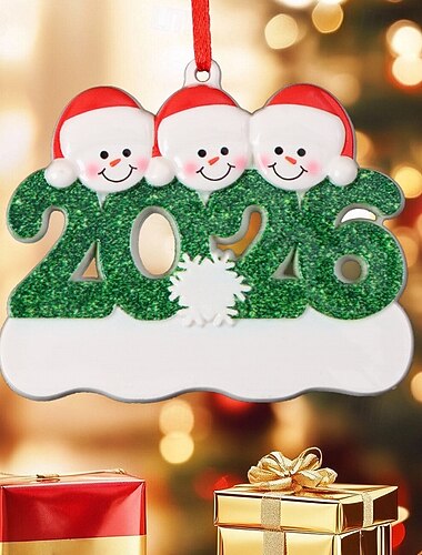  2026 familiejulepynt i harpiks med rødt bånd, gjør-det-selv håndskrevne navn, jul, snømann, juletrepynt, perfekt for valentinsdagen og vinterferien &julegaver