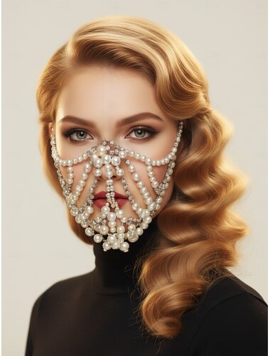  Luxe parelkristal gezichtsmasker voor dames, sieraden, elegant kostuumaccessoire voor gemaskerde bals en Halloween-feestjes