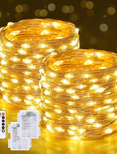  2 قطعة 20 متر/66 قدم 200 خرزة ليد عيد الميلاد هالوين حفل زفاف مهرجان سلسلة أضواء الجنية الداخلية والخارجية مهرجان الديكور سلسلة ضوء AAA مقاوم للماء صندوق بطارية التحكم عن بعد