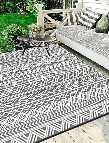  tapis d'extérieur - tapis d'intérieur/extérieur en paille de plastique robuste, beige &Tapis de patio antidérapant à motif floral marron pour terrasse, camping-car, camping, balcon, arrière-cour -