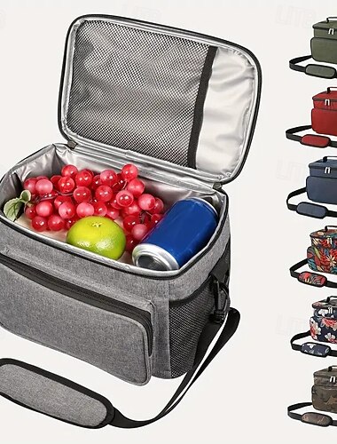  Ulkokäyttöön tarkoitettu eristetty kylmälaukku retkikäyttöön – vuotamaton 2,38 gallonan tilavuus, harmaa Oxford-kangas, säädettävä olkahihna &verkkotaskut sivuilla, sopivat miehille &naiset