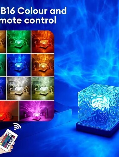 Vann Ripple Lampe Krystall Bordlampe med 16 Farger RGB Dimmbar Stemningsbelysning med Fjernkontroll Dynamisk Havbølge Projektor Valentine's Day Gave Soverom Gaming Stue Dekor Atmosfære Lys