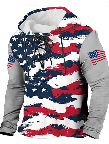  Homme Drapeau Américain Sweat à capuche Sweatshirt Mode Quotidien À capuche Extérieur Vacances Maison Blanche Cordon de serrage Automne Hiver Designer