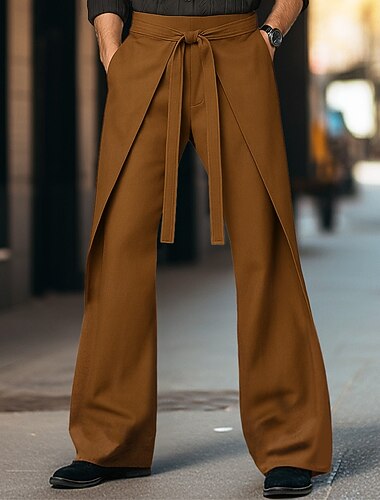  Homme Pantalons Évasés Pantalon à pattes d'éléphant Pantalons Dress Pants works Pantalons de Costume Cordon de serrage Avec Poches Uni Confort Doux Longueur complète Extérieur Occasionnel Quotidien