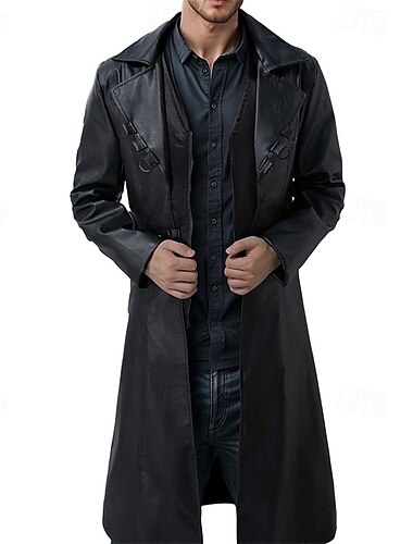  Per uomo Cappotto Trench Trench lungo Vacanza Quotidiano Autunno Inverno Finta pelle Antivento Capispalla Abbigliamento Moda Classico Semplice Tasca Bavero Monopetto