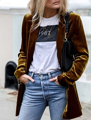  Γυναικεία Μπλέιζερ Casual Jacket Velvet Blazers Άνετο Τσέπη Κουμπιά Καθημερινό Σκέτο Διακοπές Καθημερινά Ρούχα Εξόδου Σαββατοκύριακο Κανονικό Απορρίπτω Κανονικό Μακρυμάνικο Εξωτερικά ενδύματα