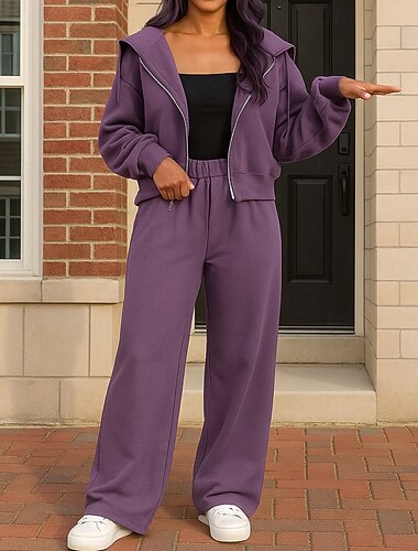  Dame Hettegenser med glidelås Tett topp 2-delt treningsdress Posete med lomme Ensfarget Treningsdrakt Høst Rosa Lilla Vandring Yrke Utendørs Langermet Sport Sportsklær Mikroelastisk Normal