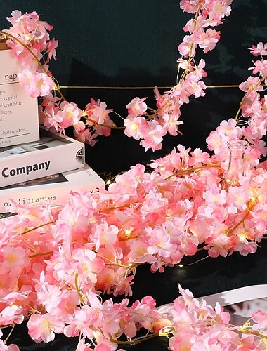  Kirschblüten-Lichterkette aus Rattan – batteriebetriebene Lichterkette für Hochzeiten, Feiertage und als Raumdekoration