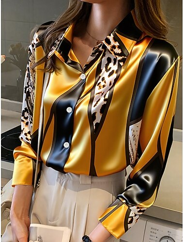  Damen Arbeitshemd Grafik Geometrisch Elegant Stilvoll Basic Langarm Hemdkragen Normale Oberteile Täglich Arbeit Party-Abendmode Gelb Rosa Khaki Frühling, Herbst, Winter, Sommer