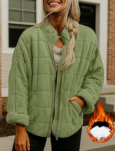  חג המולד בגדי ריקוד נשים מעיל חורף קרופ פליס ז'קט מעיל עם רוכסן עבה עם כיסים שרוול ארוך צמרות בגדי ספורט ומנוחה אחיד עמיד חם צעידה נסיעות חופשה בגדי ספורט לבוש אקטיבי שחור לבן ורוד מסמיק