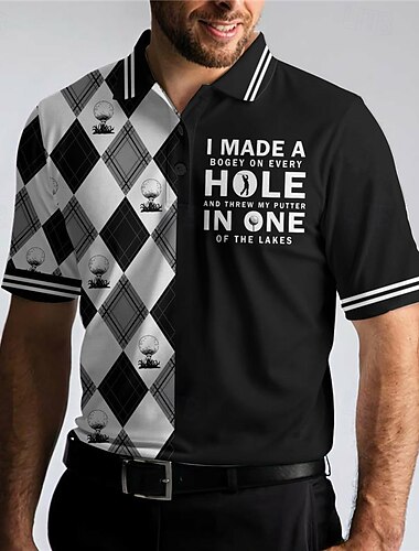  Pánské Pléd Sportovní polokošile Golfová košile Krátký rukáv Polo tričko Košile s límečkem Na běžné nošení Sportovní oblečení Oblečení na dovolenou Knoflíky 3D tisk Černá Námořnická modř Vodní modrá