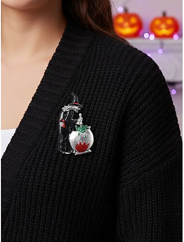  Broche de caldero de bruja de Halloween para mujer con diseño de esmalte, accesorio de bisutería festiva para fiestas y atuendos festivos.