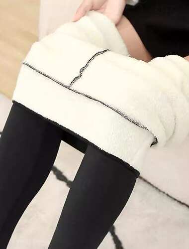  Mulheres leggings forradas de lã chinês Leggings Férias Vintage Roupa de rua Comprimento total Cintura Média Tecido Bolsos Cintura elástica Manter Quente Confortável Micro-Elástica Ao ar livre Diário